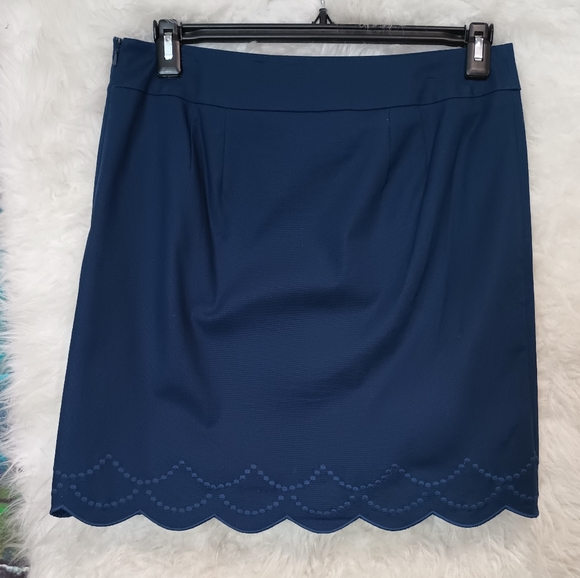 Talbots New With Tags Navy Blue Scalloped Hem Skirt Size 8 - Picture 2 of 10